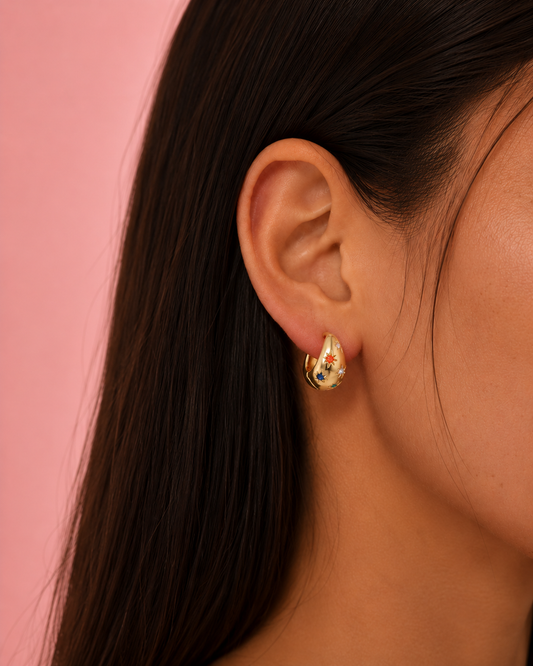 Twilight Colourful Cubic Zirconia Dainty Gold Hoop Earrings