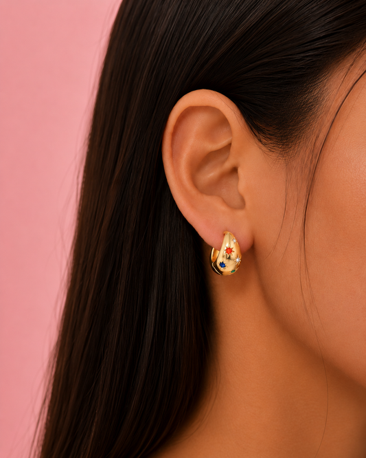 Twilight Colourful Cubic Zirconia Dainty Gold Hoop Earrings