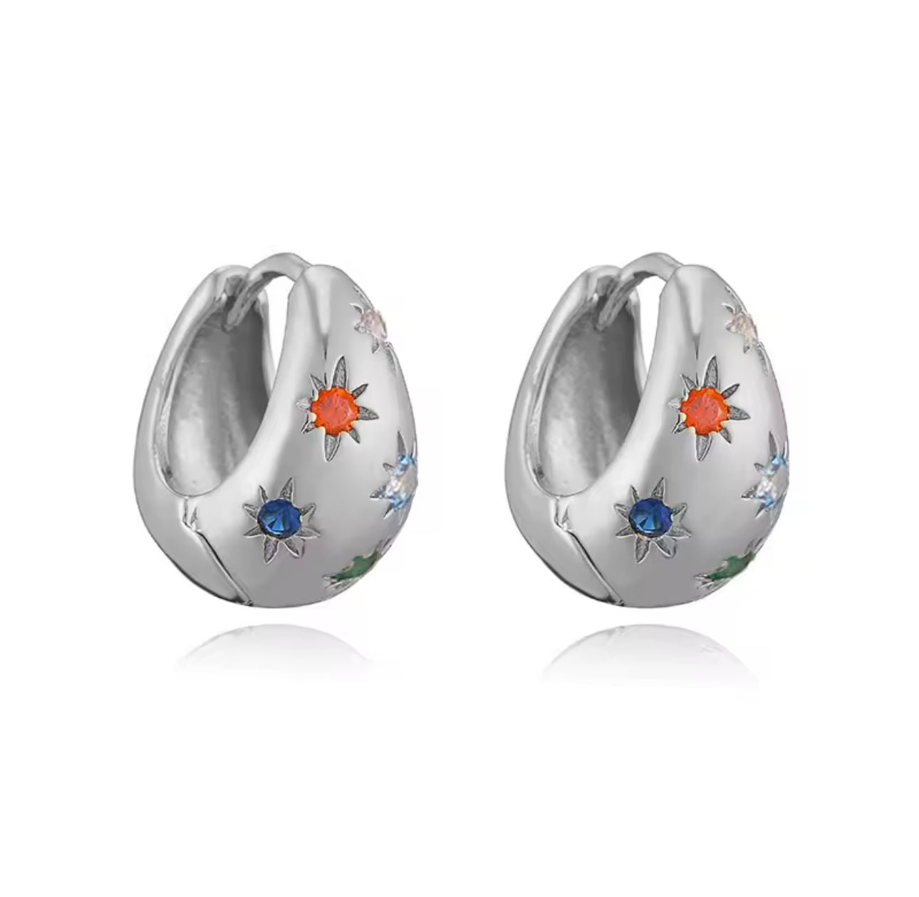 Twilight Colourful Cubic Zirconia Dainty Silver Hoop Earrings