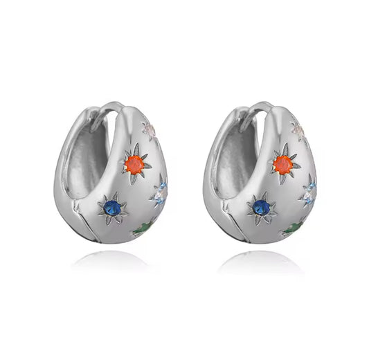 Twilight Colourful Cubic Zirconia Dainty Silver Hoop Earrings