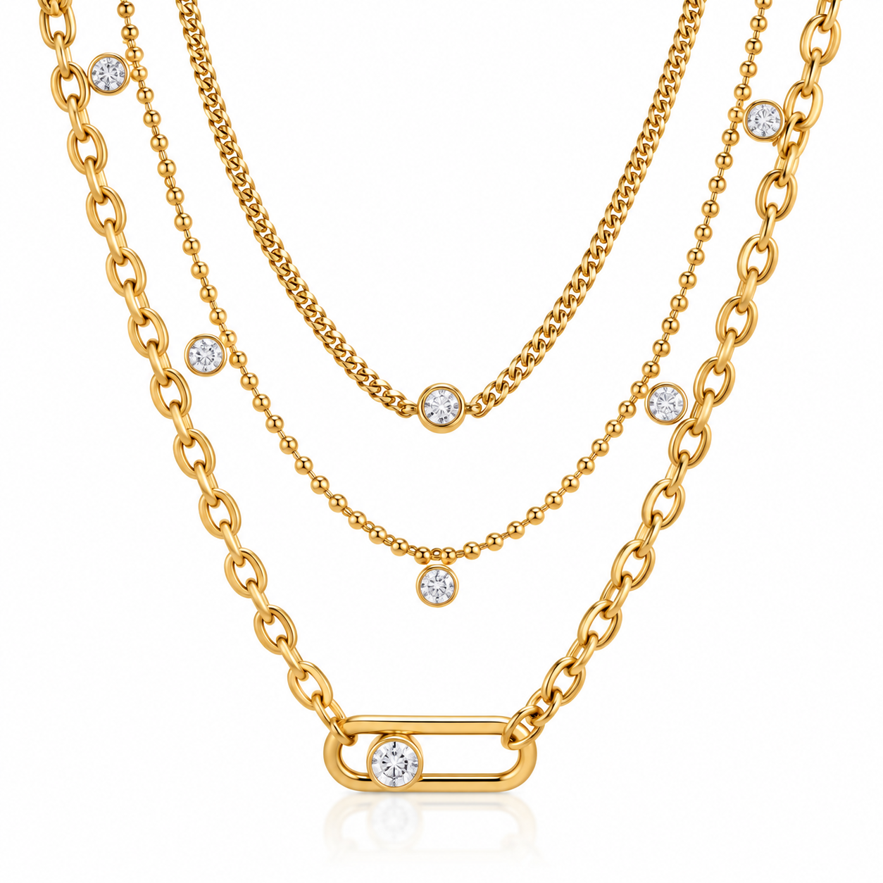 Orion Triple Layer Zircon Gold Necklace