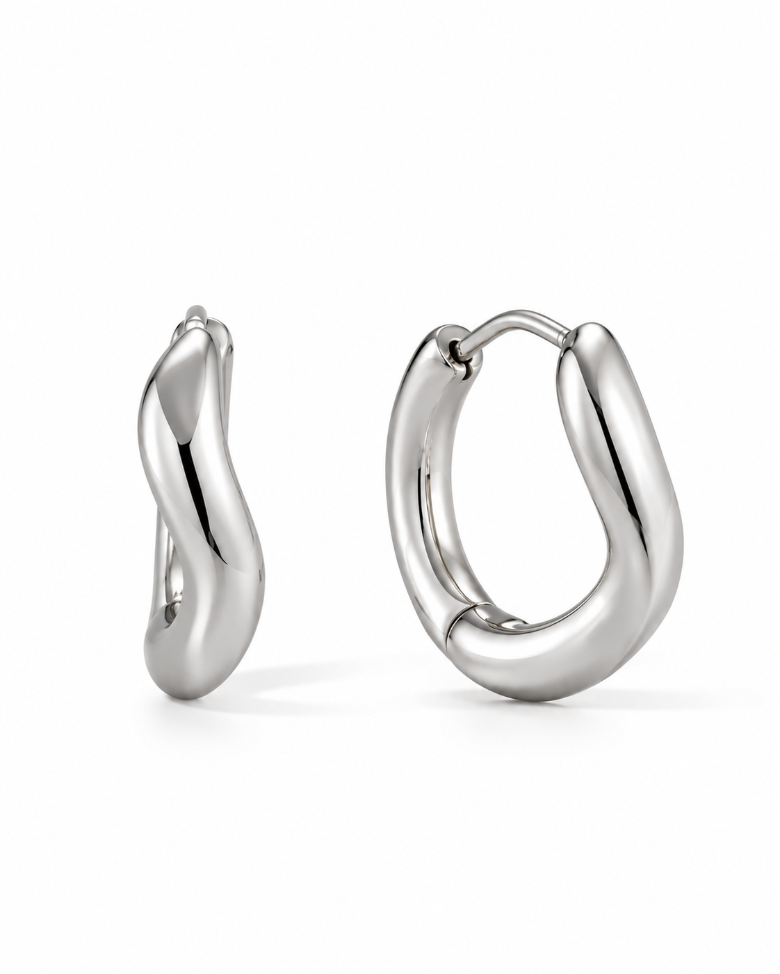 Vela Twisted Wave Silver Huggie Hoop Earrings