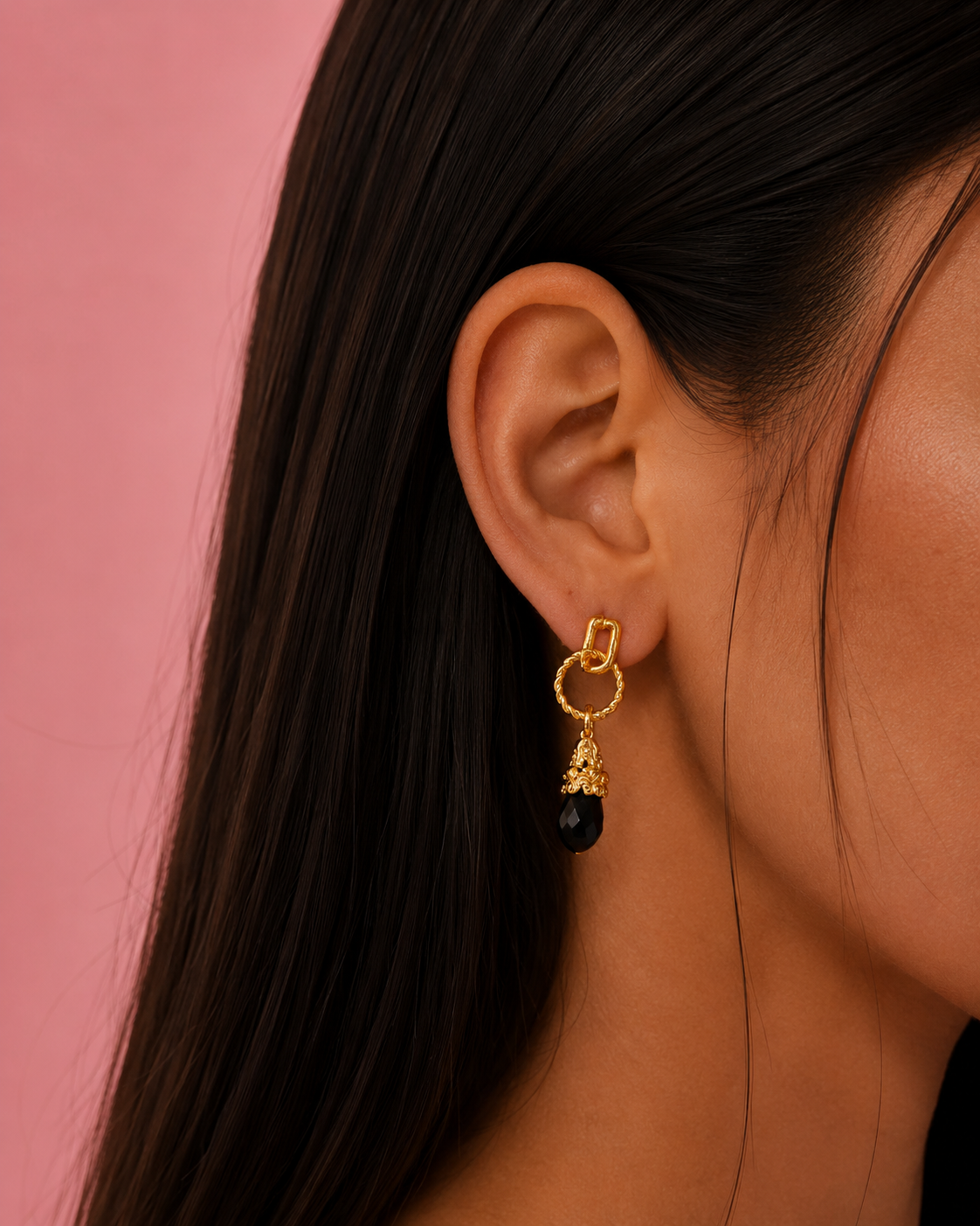 Andromeda Black Pendant Gold Earrings