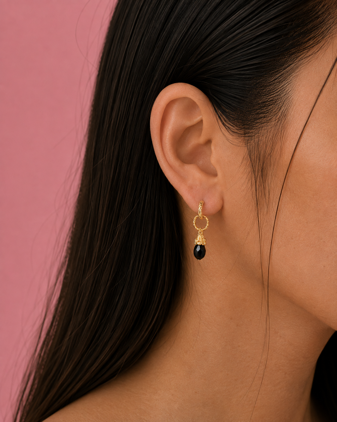 Andromeda Black Pendant Gold Earrings
