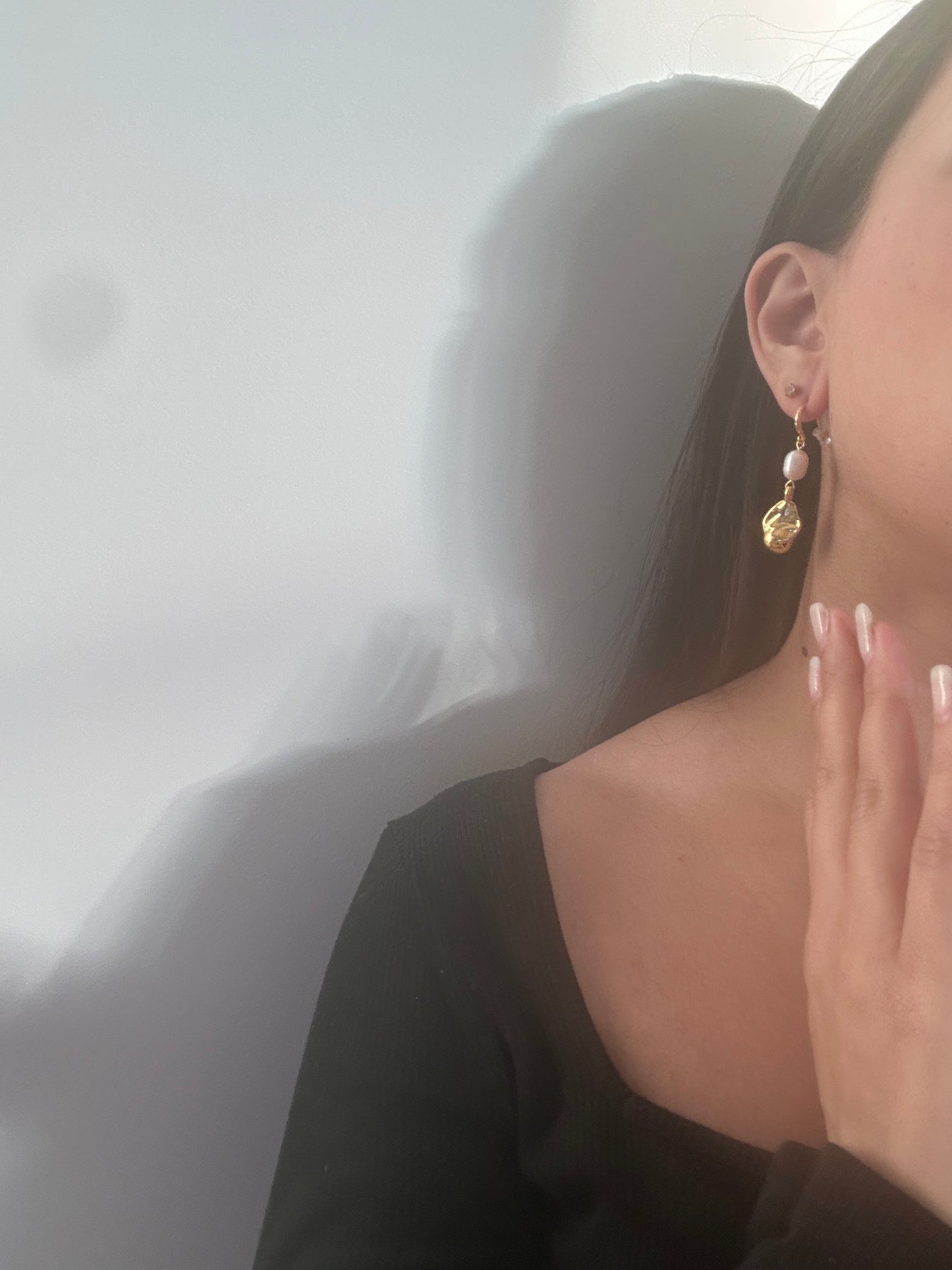 Ariel Freshwater Pearl Gold Drop Earrings