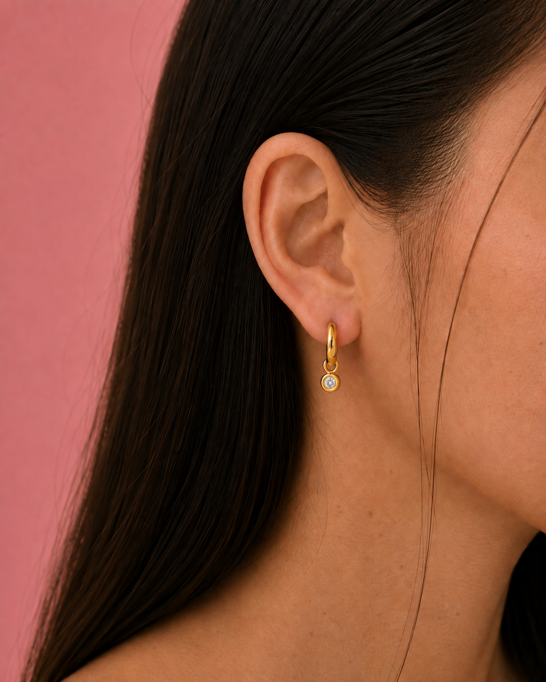 Aster Gold Round Drop Huggies Earrings