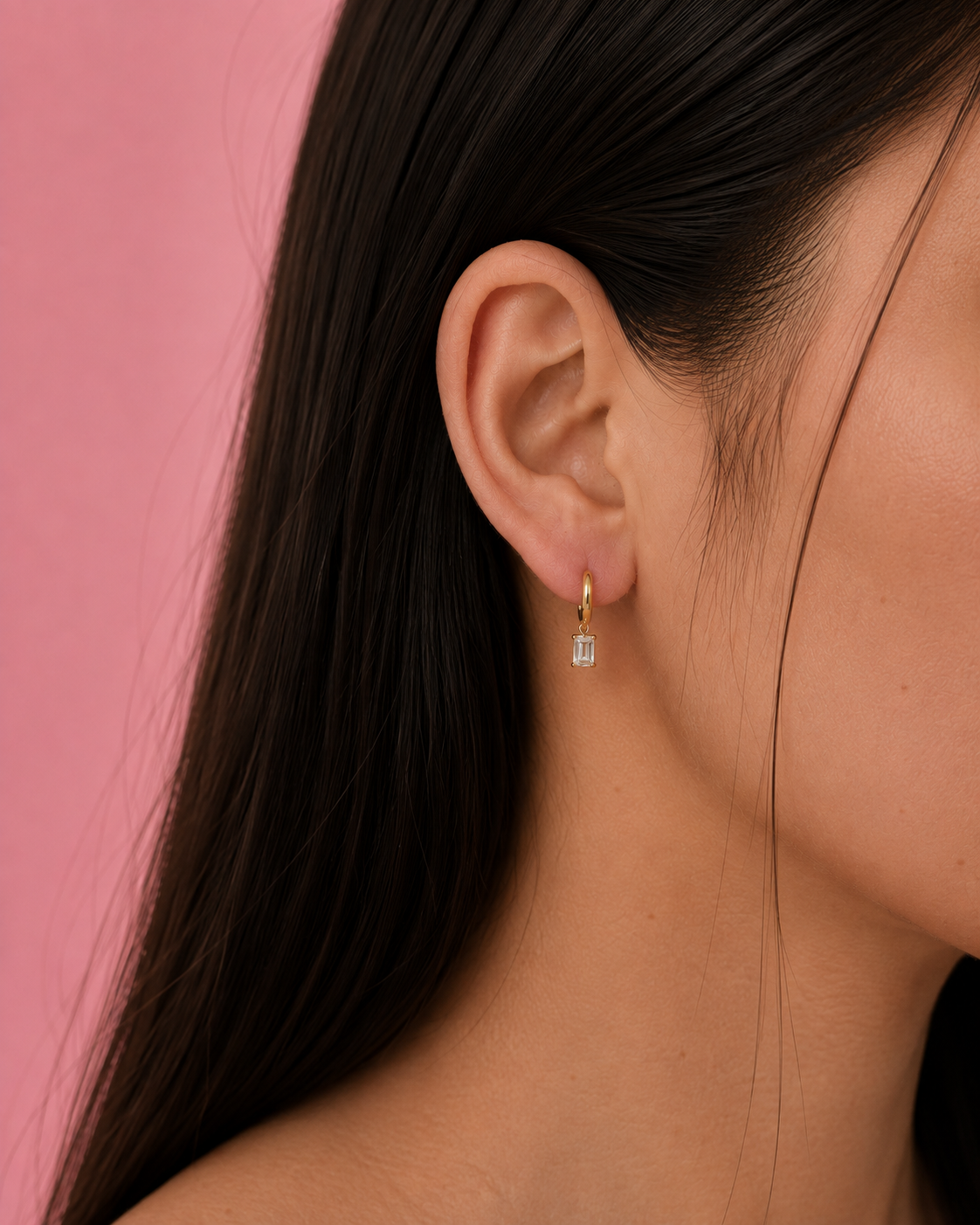 Celeste Gold Rectangle Drop Huggies Earrings