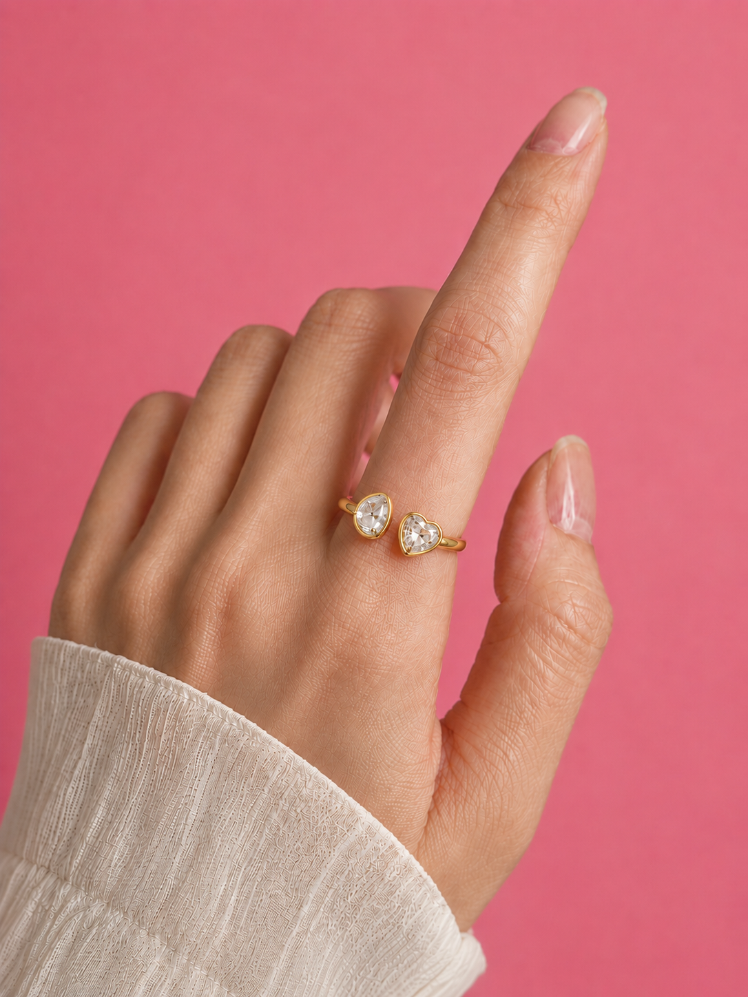 Celeste Heart & Pear Crystal Adjustable Gold Ring