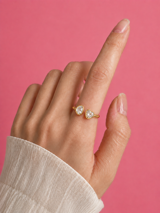 Celeste Heart & Pear Crystal Adjustable Gold Ring