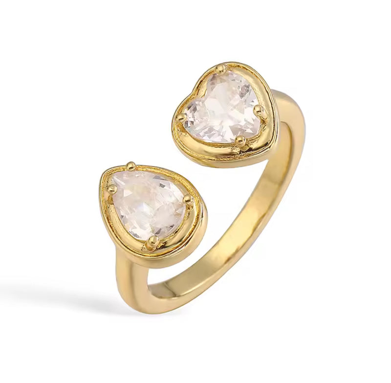 Celeste Heart & Pear Crystal Adjustable Gold Ring by Aster & Aura