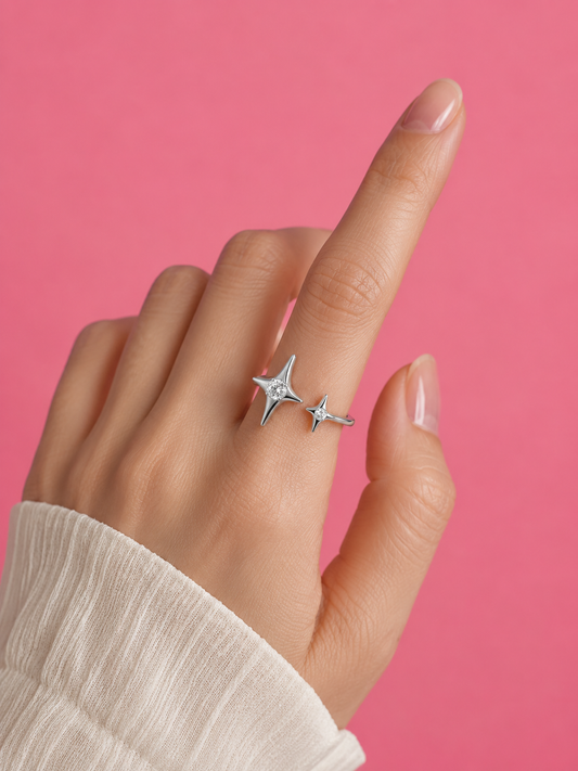 Celeste Star Crystal Adjustable Dainty Silver Ring