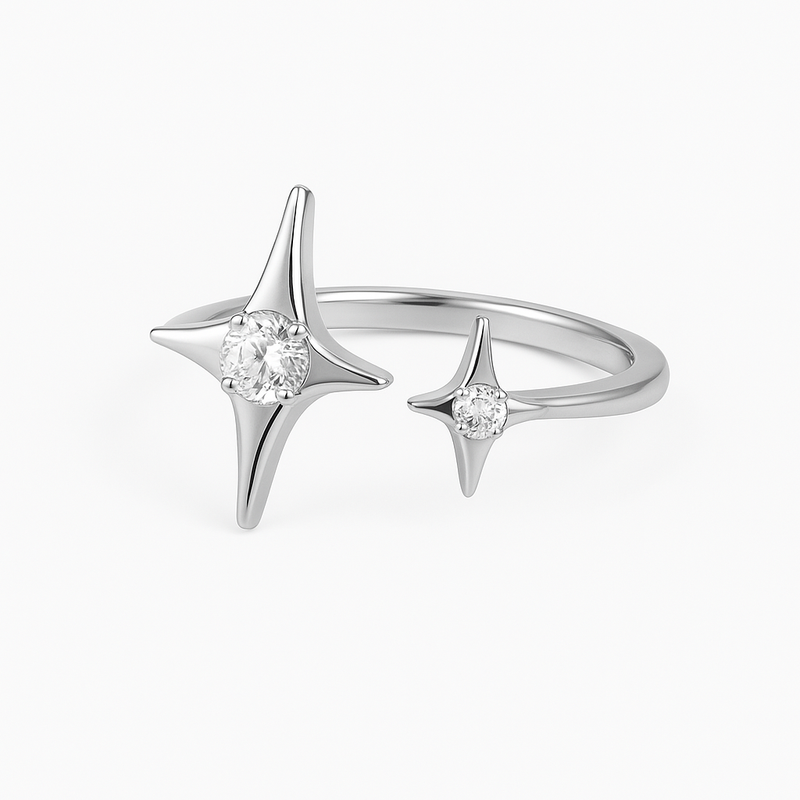 Celeste Star Crystal Adjustable Dainty Silver Ring by Aster & Aura