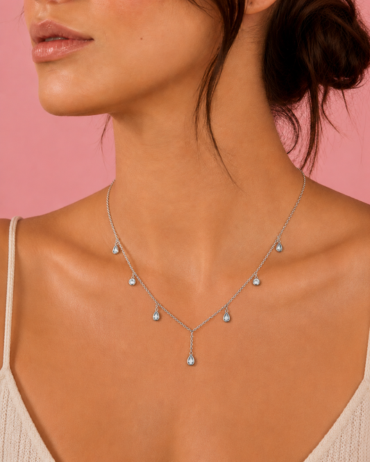 Estella Silver Pear Drop Dainty Necklace