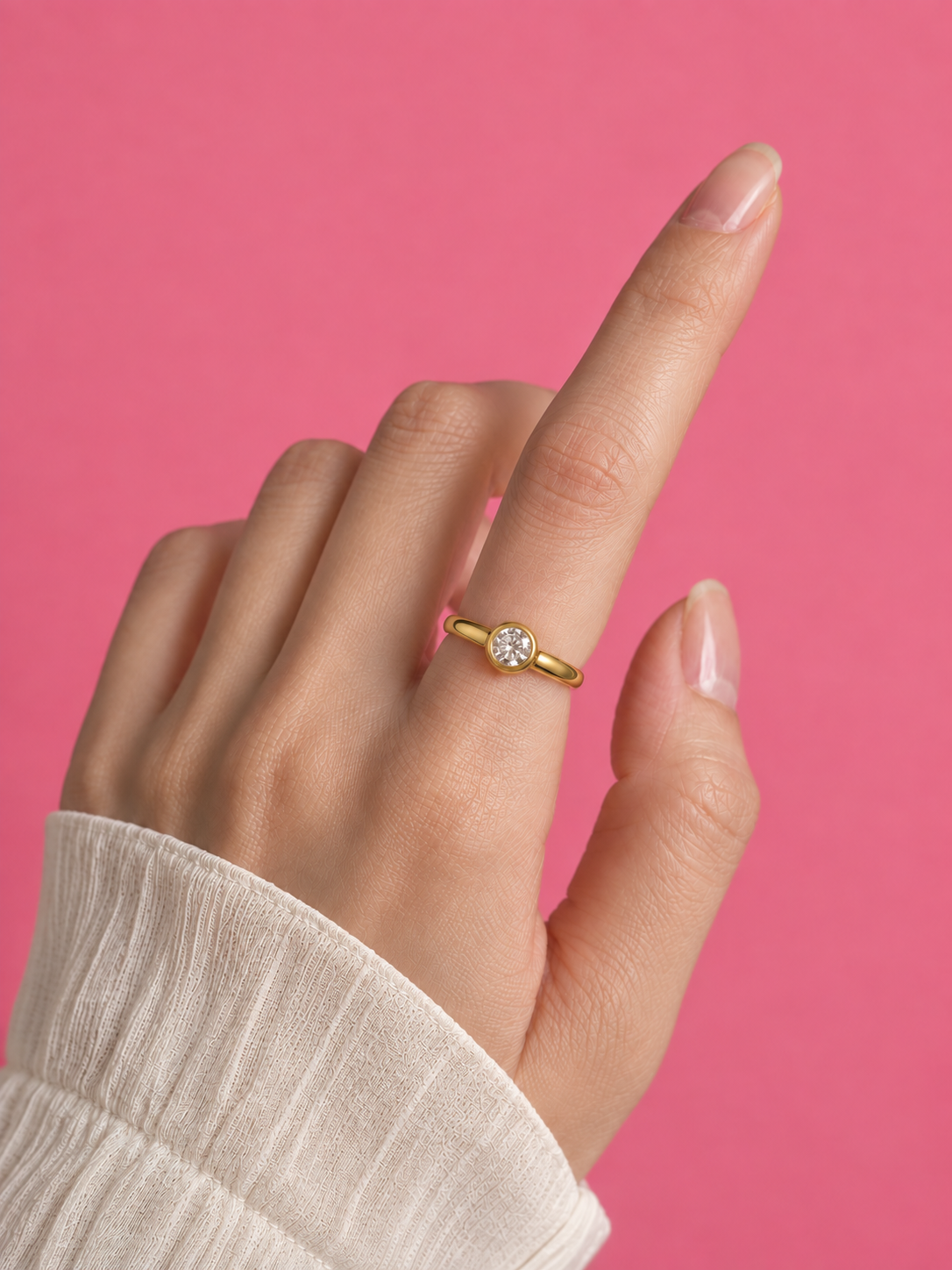 Elyra Bezel-Set Crystal Adjustable Gold Dainty Ring