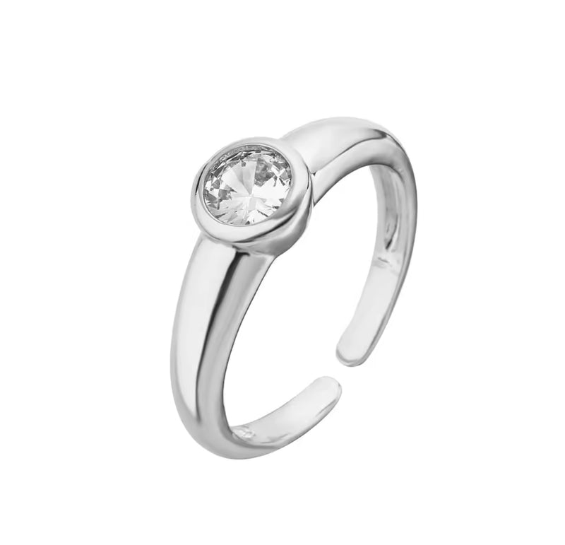 Elyra Bezel-Set Crystal Adjustable Silver Dainty Ring by Aster & Aura