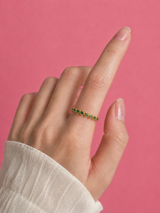 Emerald Green and Gold Heart Dainty Ring