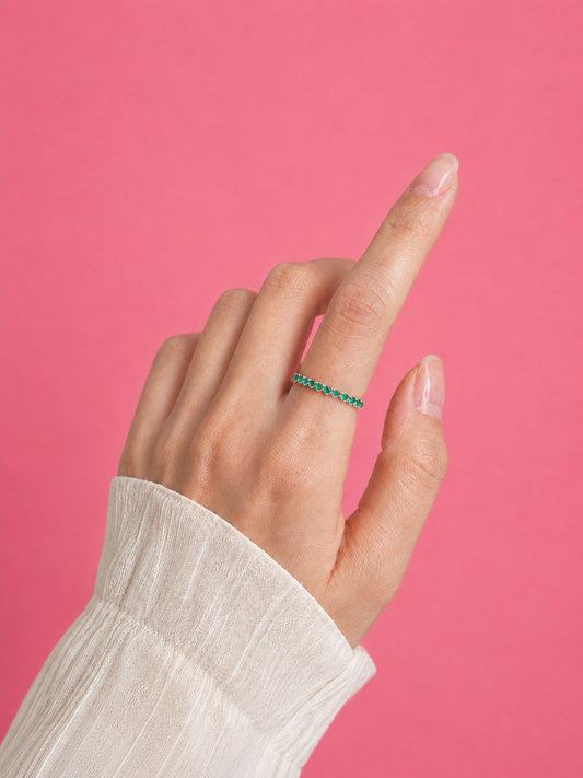 Emerald Green and Silver Heart Dainty Ring