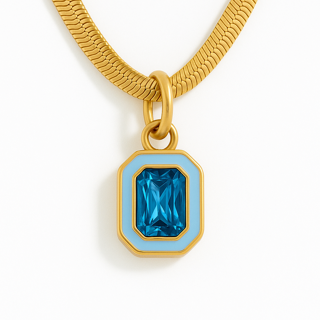 Enchanter’s Blue Gem Snake Chain Charm Gold Necklace