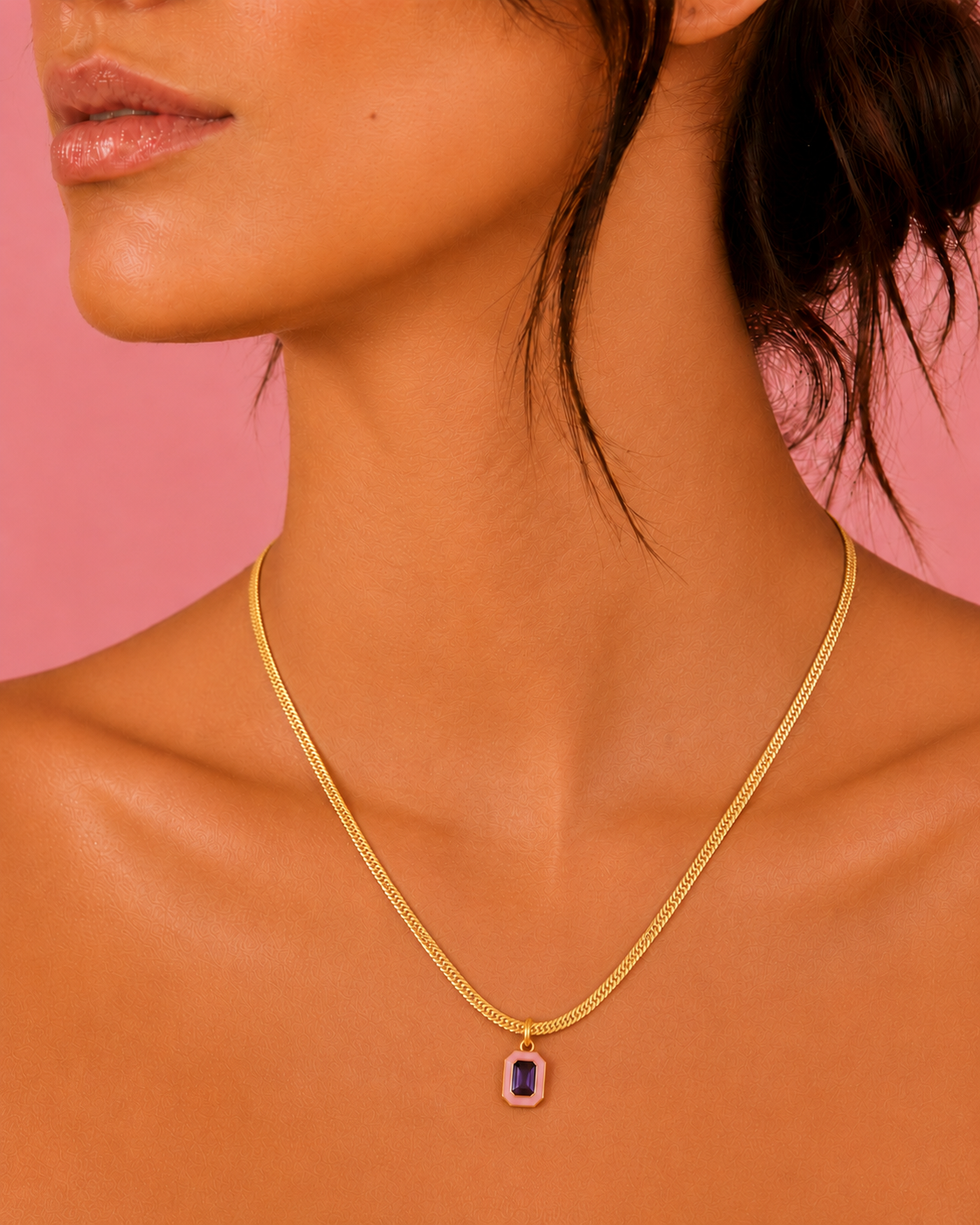 Enchanter’s Purple Gem Snake Chain Charm Gold Dainty Necklace