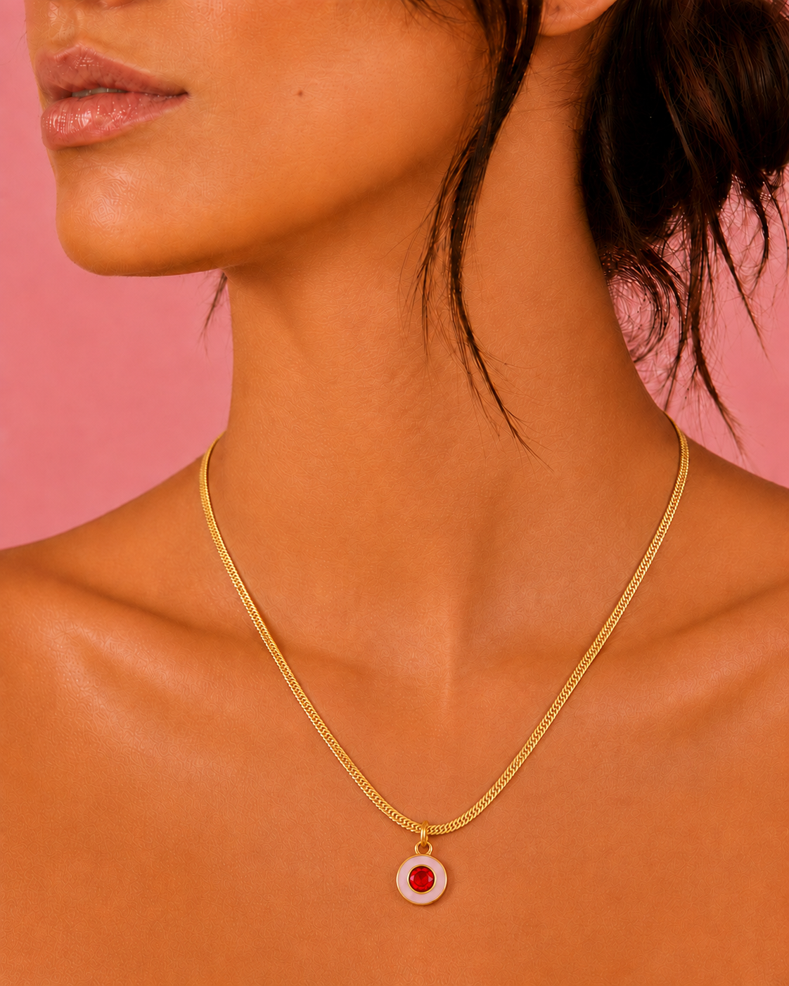 Enchanter’s Red Gem Snake Chain Charm Gold Dainty Necklace