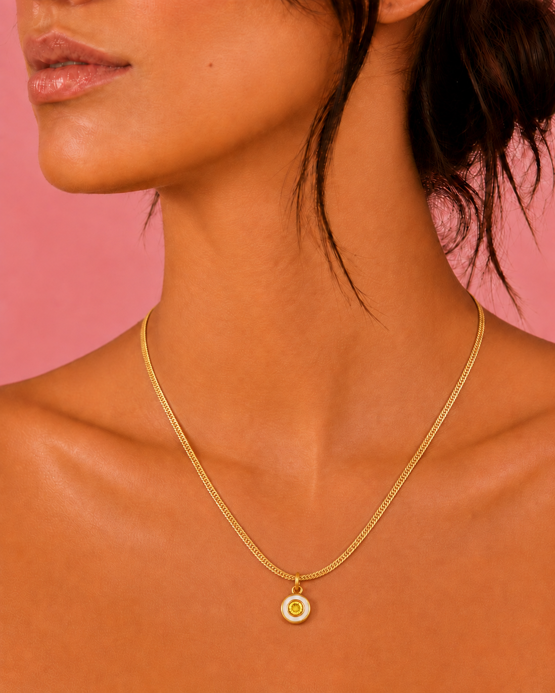 Enchanter’s White Gem Snake Chain Charm Gold Dainty Necklace
