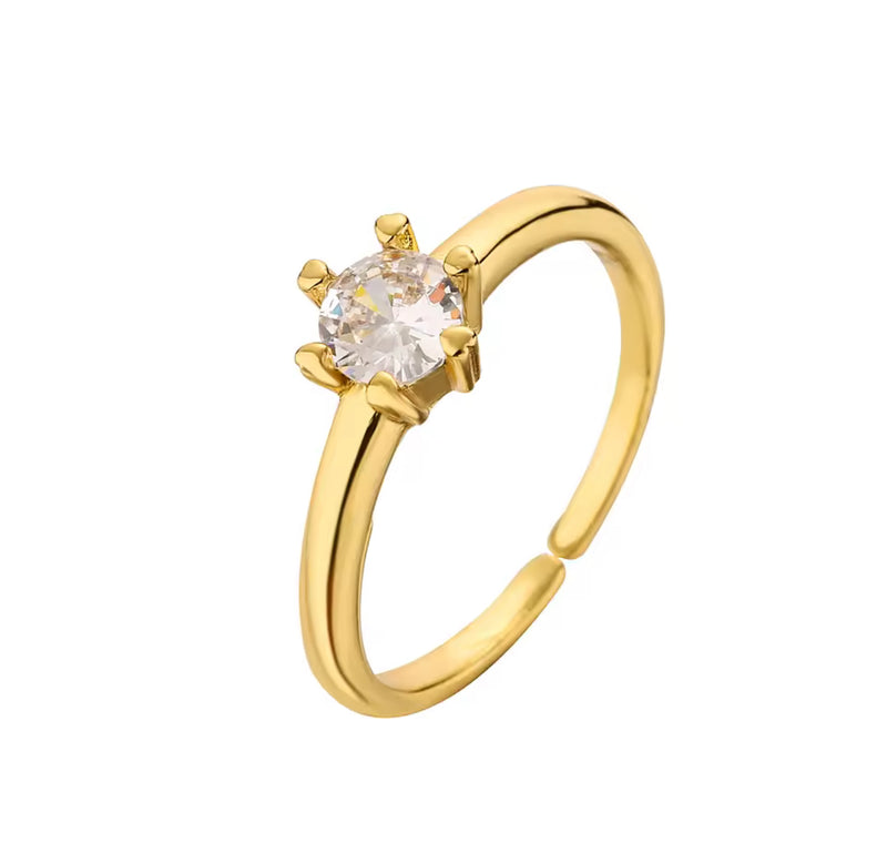 Evelina Solitaire Crystal Adjustable Gold Dainty Ring by Aster & Aura