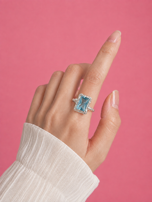 Mystic Blue Riverstone Silver Adjustable Ring