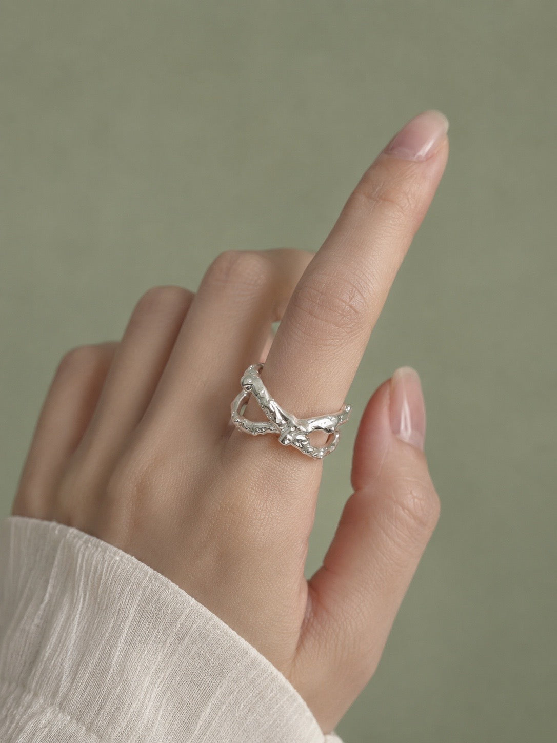 Mystic Woodland Hammered Silver Adjustable Ring