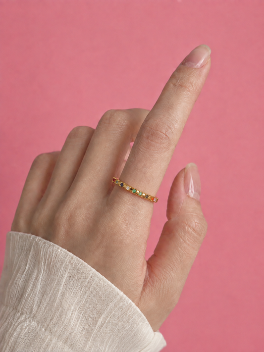 Rainbow Gems Gold Dainty Adjustable Ring