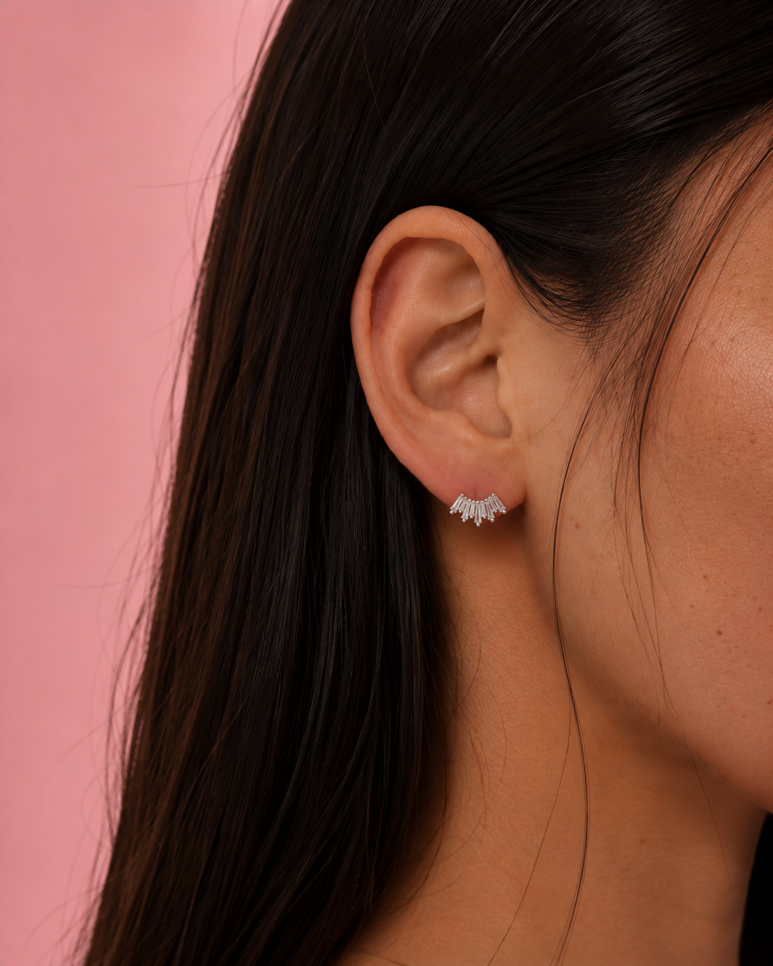 Soleil Crystal Dainty Silver Stud Earrings