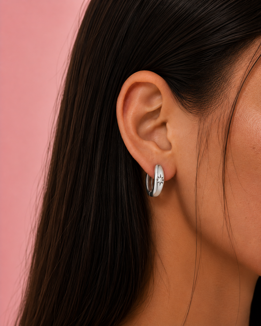 Stardust Dainty Silver Hoop Huggies Earrings