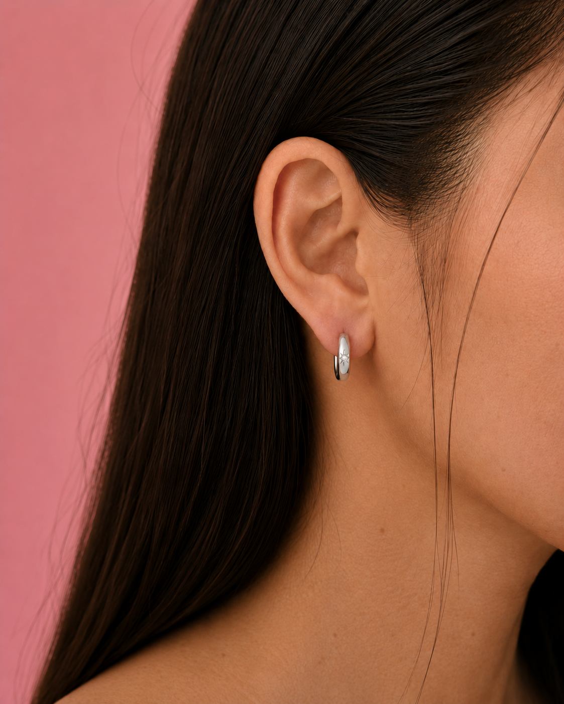 Stardust Dainty Silver Hoop Huggies Earrings