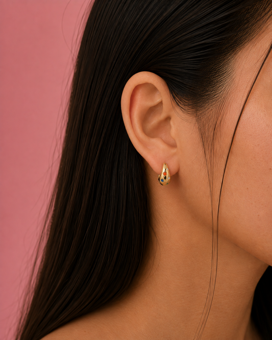 Twilight Colourful Cubic Zirconia Dainty Gold Hoop Earrings
