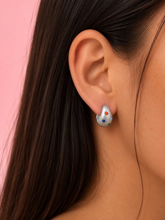 Twilight Colourful Cubic Zirconia Dainty Silver Hoop Earrings