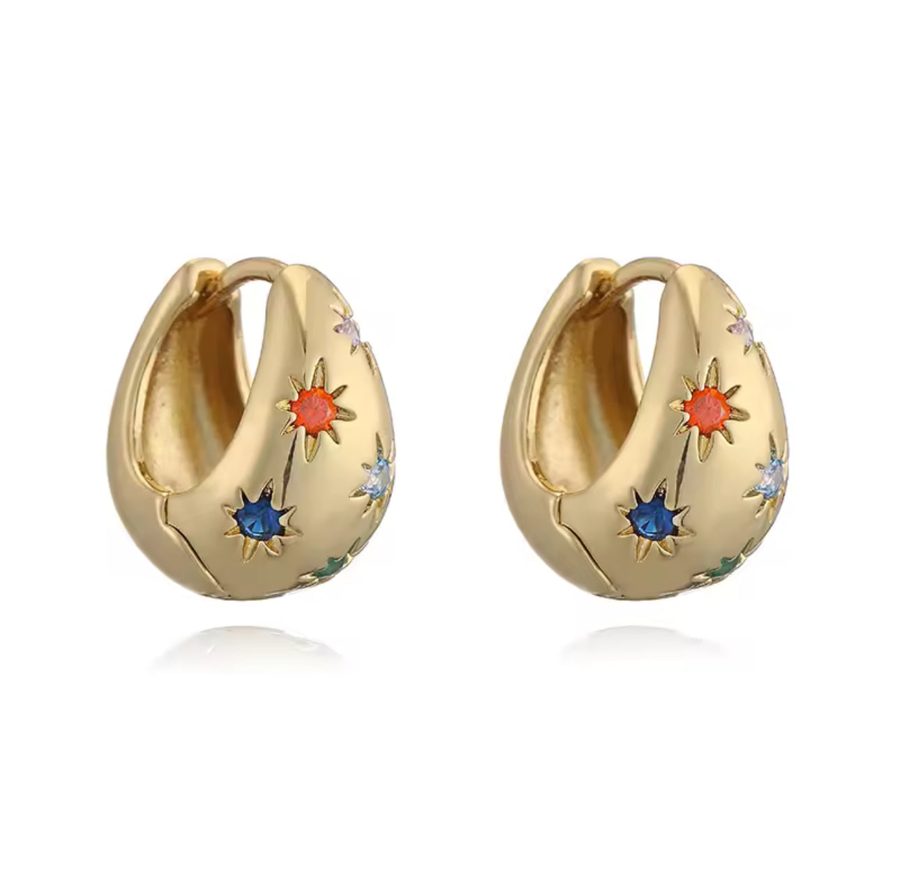 Twilight Colourful Cubic Zirconia Dainty Gold Hoop Earrings