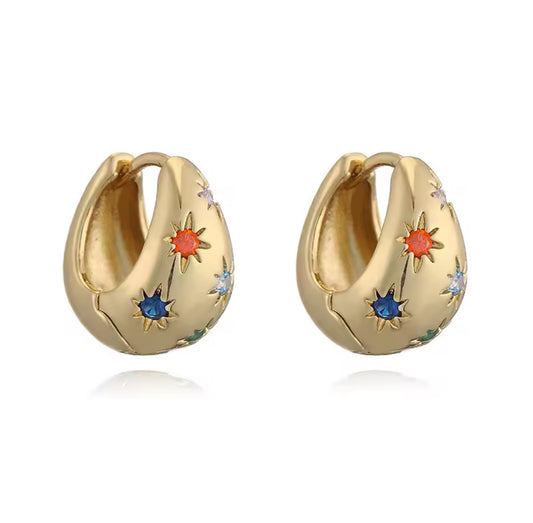 Twilight Colourful Cubic Zirconia Dainty Gold Hoop Earrings