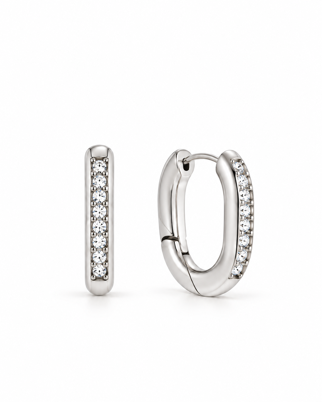 Auriga Crystal U Shape Silver Huggie Earrings