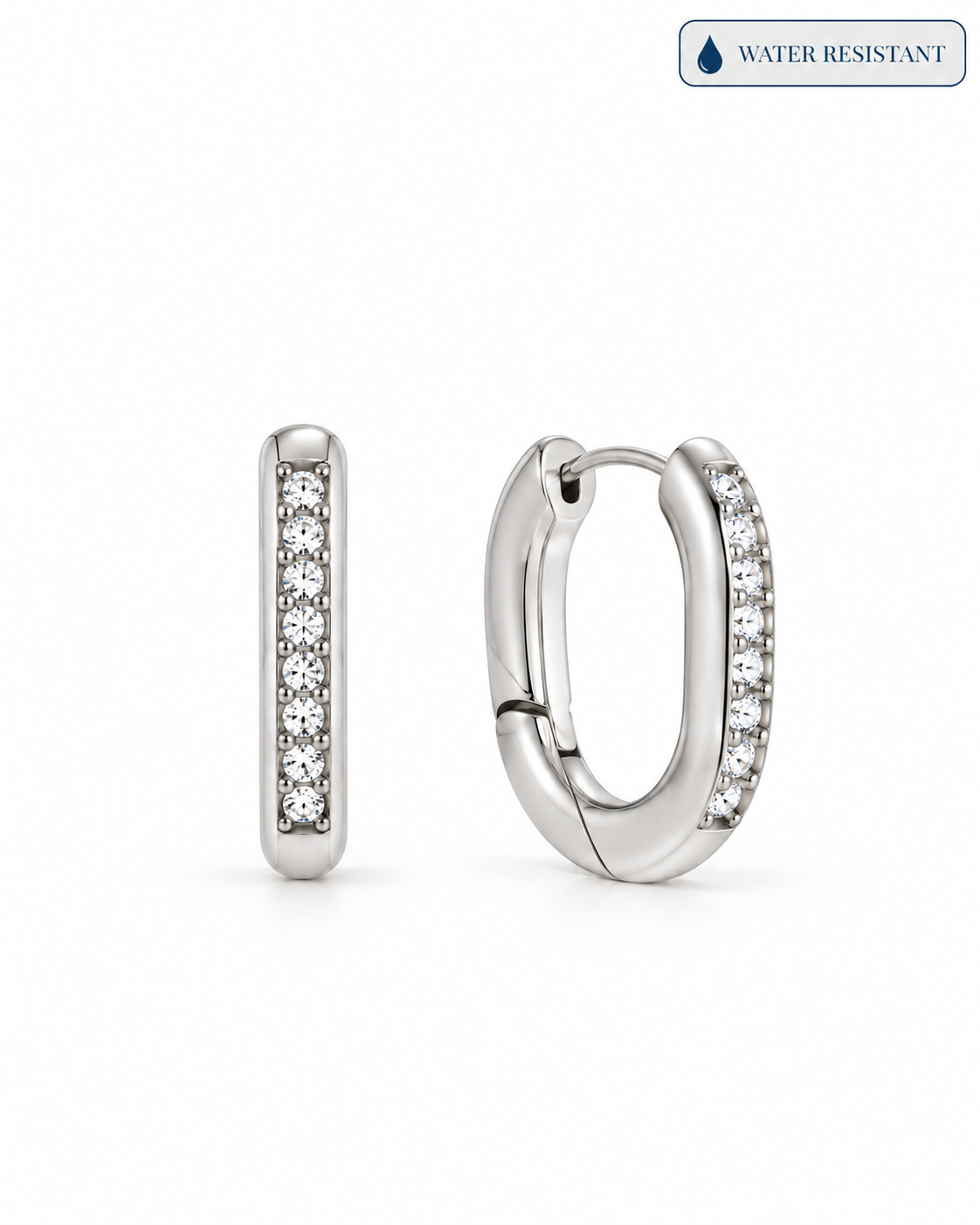 Auriga Crystal U Shape Silver Huggie Earrings
