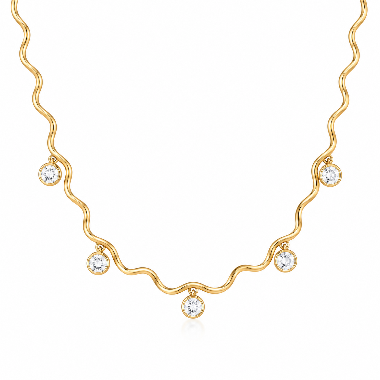 Cygnus Dainty Wave Zircon Gold Necklace
