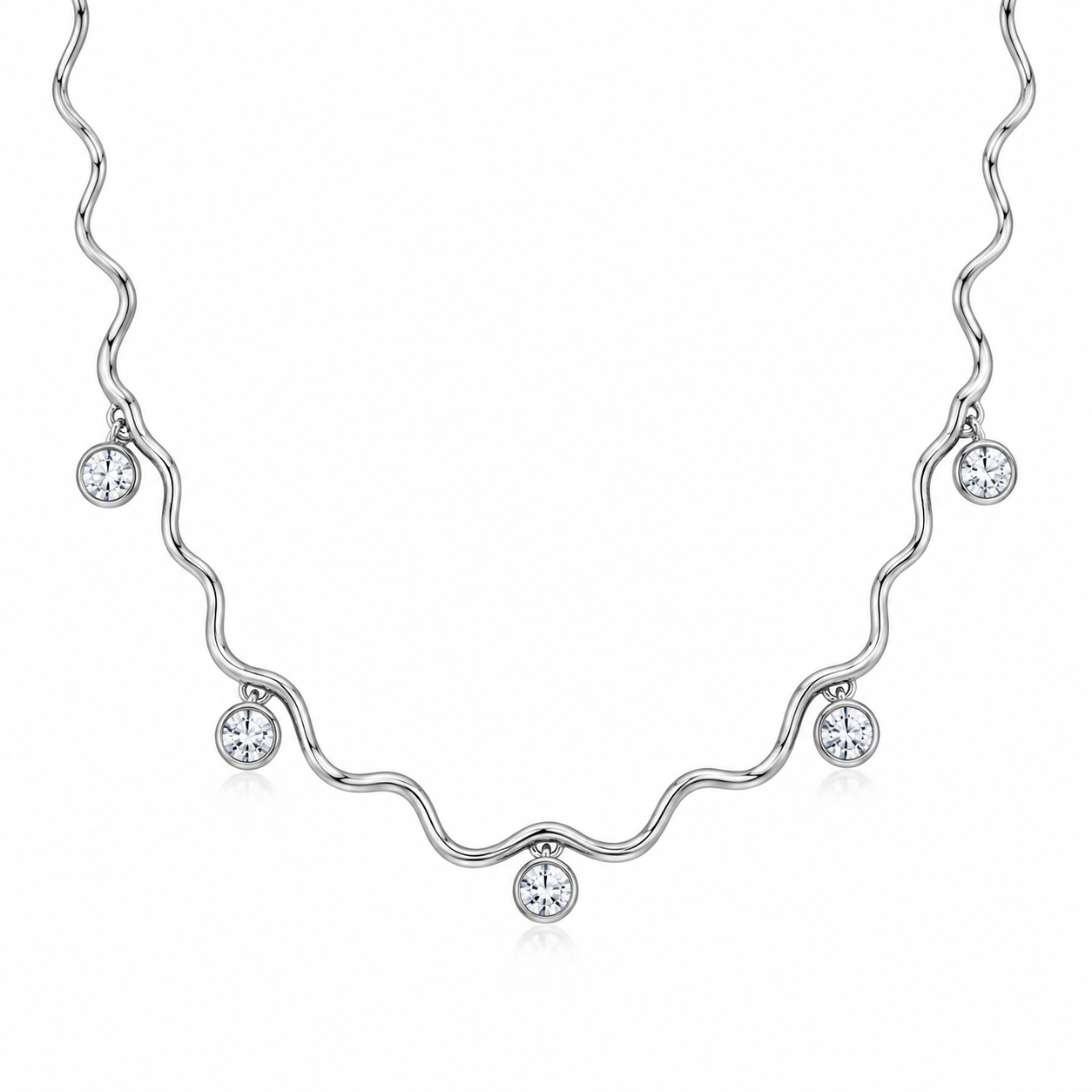 Cygnus Dainty Wave Zircon Silver Necklace