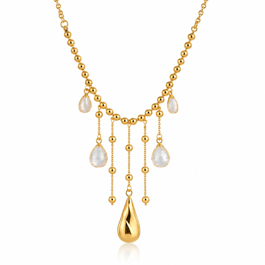 Dewdrop Clear Zircon Gold Tassel Necklace