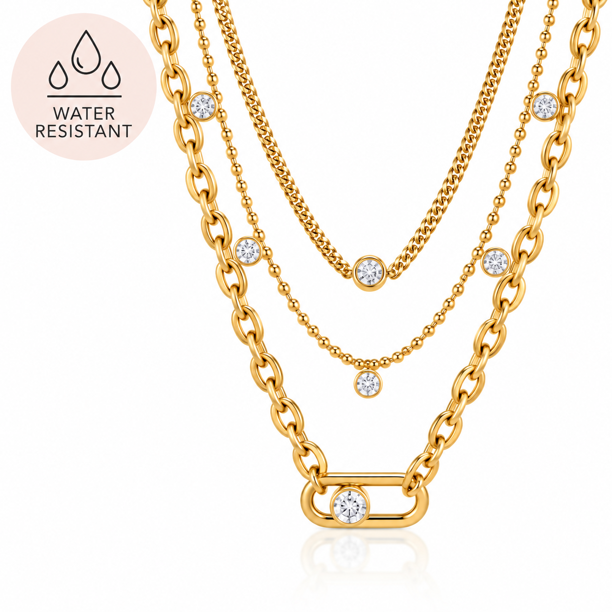 Orion Triple Layer Zircon Gold Necklace