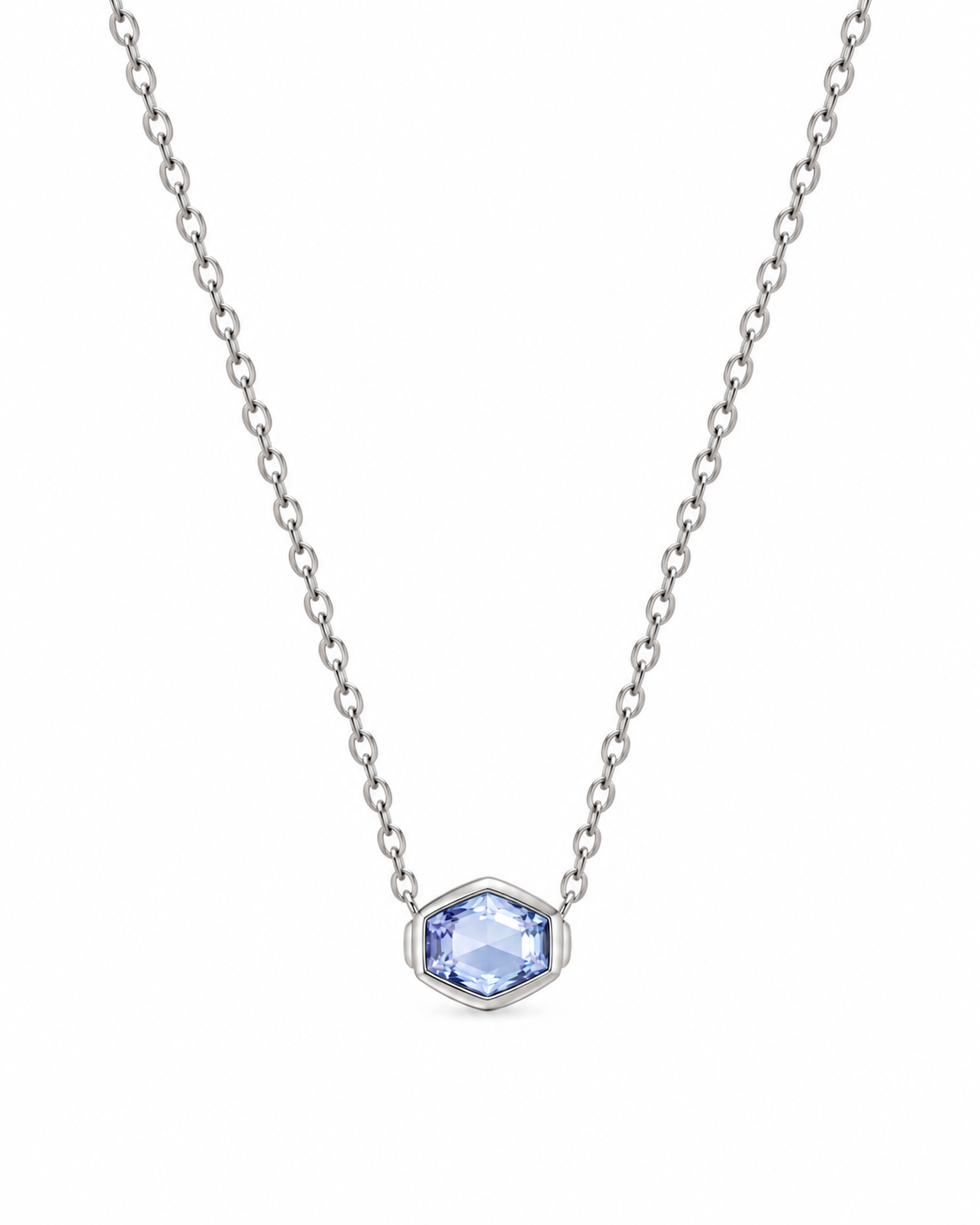 Phoenix Blue Hexagon Glass Silver Necklace