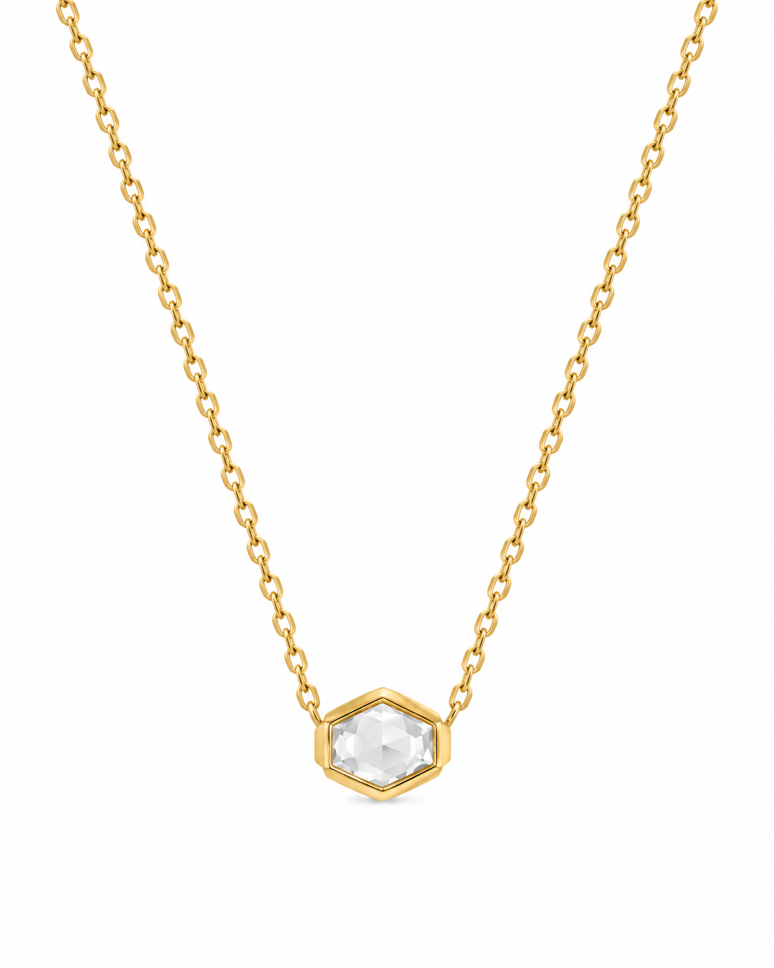 Phoenix Clear Hexagon Glass Gold Necklace