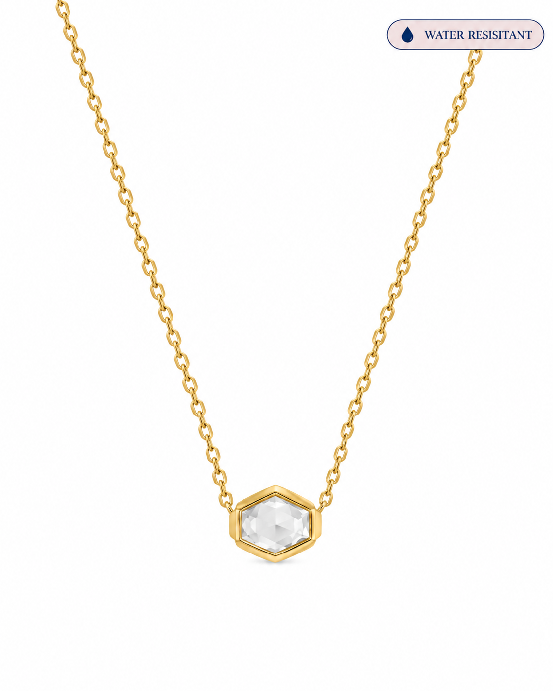 Phoenix Clear Hexagon Glass Gold Necklace